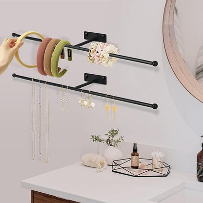2 Pack Wall Jewelry Organizer, 14.5'' Necklace Holder for Hanging Earring, Ring, Bracelet, Hairband, Glasses Storage, Decorative Space-Saving Jewelry Display-Black