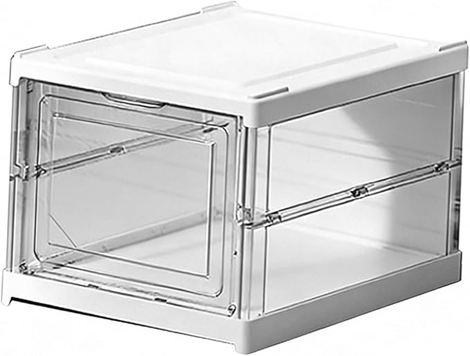 TARSHYRY Foldable Shoe Organizer, Stackable Shoe Rack with Transparent Door, Space Saving Bin Holder for Sneaker Container, Organizer for Boots, Heels, Sandals (1 Layer 10.04x13.58x7.68in)
