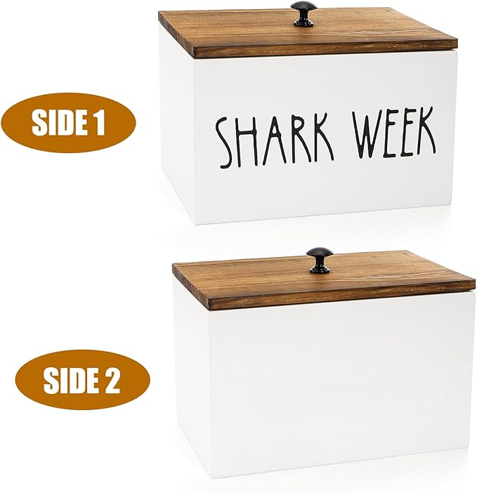 Hacaroa Tampon Holder for Bathroom, Shark Week Tampon Storage Organizer with Lid, Farmhouse Rustic Wood Pad Container Feminine Product Caddy Box for Bathroom Accessories, Movable Partition