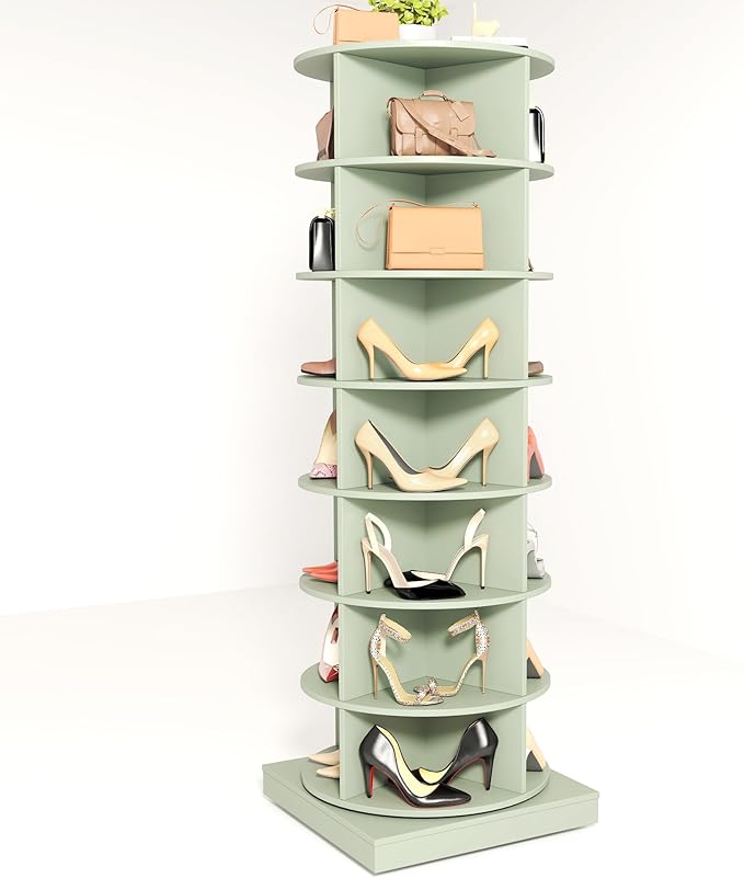 7-Tier Rotating Shoe Rack Tower, 360 Spinning Shoe Rack, Modern Free Standing Spinning Shoe Organizer, Rotating Lazy Susan Shoe Racks for Entryway Doorway, Holds Up to 28 Pairs of Shoes(Green)