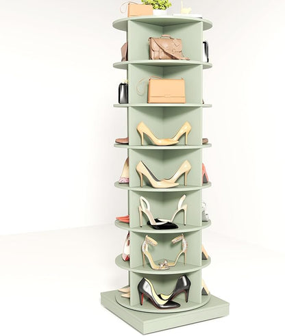 7-Tier Rotating Shoe Rack Tower, 360 Spinning Shoe Rack, Modern Free Standing Spinning Shoe Organizer, Rotating Lazy Susan Shoe Racks for Entryway Doorway, Holds Up to 28 Pairs of Shoes(Green)