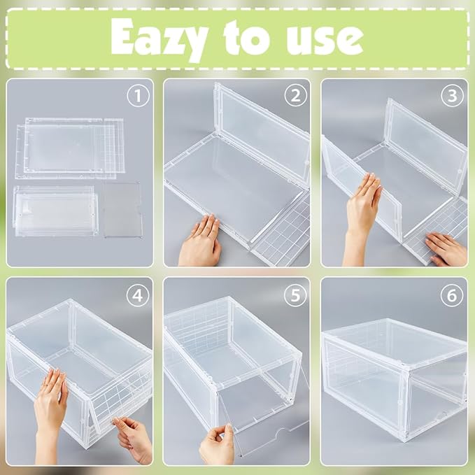 2 Pcs Clear Stackable Storage Bins with Lids Hat Organizer Containers with Side Door Stackable Acrylic Display Case for Cosmetic Multifunctional Storage Boxes for Dorm Living Room Bedroom