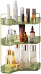 CESTATIVO Corner Bathroom Counter Organizer, Vanity Trays, Skincare Makeup Organizer, Bathroom Counter Shelf (3 Tiers, Green)