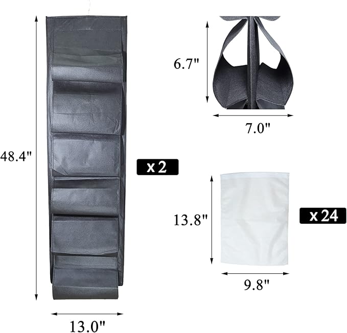2 Pack 12 Large Pockets Hanging Shoe Organizer for Closet with Roating Hanger for Storage Mens Shoes,Kids Clothes,Also can used as Travel shoe rack hanging,Black