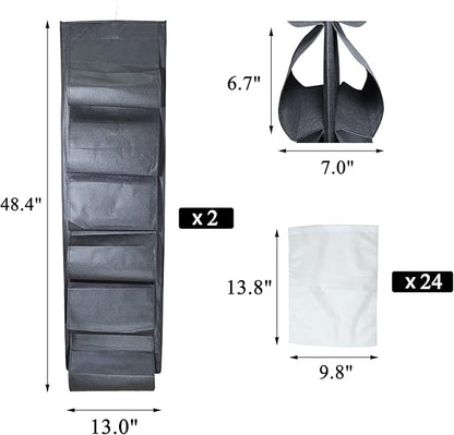 2 Pack 12 Large Pockets Hanging Shoe Organizer for Closet with Roating Hanger for Storage Mens Shoes,Kids Clothes,Also can used as Travel shoe rack hanging,Black