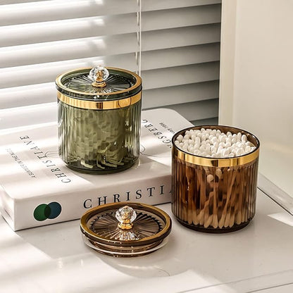 Plastic Cotton Swab Ball Box Pad Holder Floss Organizer Box Clear Container Dispenser-Green
