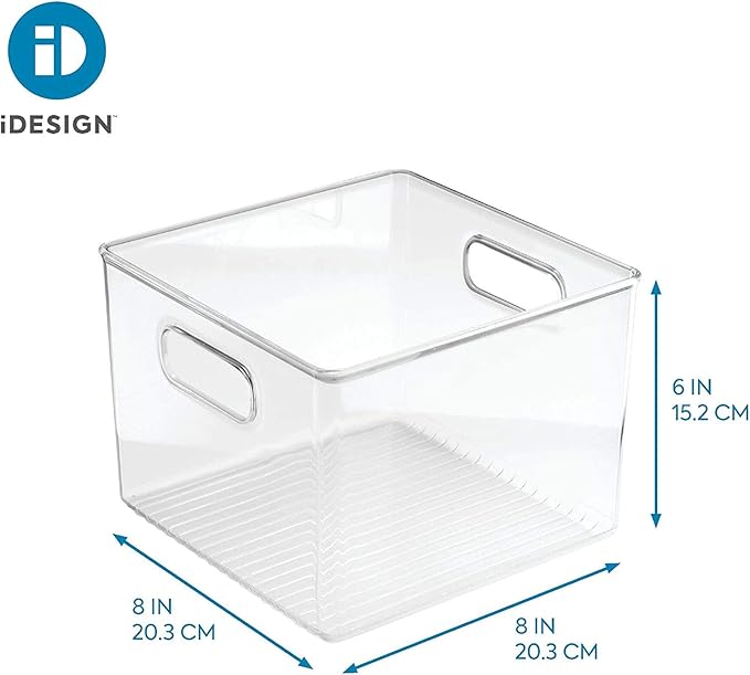 iDesign Kitchen Binz BPA-Free Plastic Deep Stackable Organizer with Handles - 8" x 8" x 6", Clear (Pack of 2)