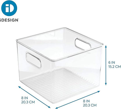 iDesign Kitchen Binz BPA-Free Plastic Deep Stackable Organizer with Handles - 8" x 8" x 6", Clear (Pack of 2)