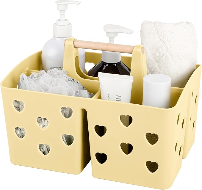 Anyoifax Portable Shower Caddy Plastic Shower Basket Organizer Divided Bathroom Caddy Storage Cleanning Caddy Tote with Handle for College, Dorm Room, Kitchen, Yellow