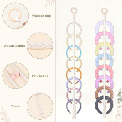 3 PCS Headband Holder Organizer for Girl,Hanging Hairband Storage for Women,Brown Hair Hoop Display Hair Accessories Organizer Bedroom College Dorm Decor (Boho1-3pcs)