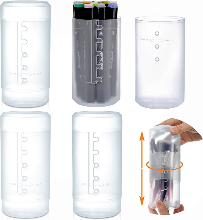 TOPZEA 4 Pack Retractable Makeup Brush Holders, Plastic Portable Cosmetic Organizer Travel Makeup Accessories Cups with Lid, Dust-proof Brushes Storage Case for Women, Make-up Artist