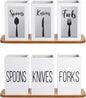 Gejoy Acrylic Silverware Cutlery Holder Flatware Caddy Utensil Holder with Wood Tray Spoon Fork Knives Flatware Dispenser for Kitchen Table Countertop Silverware Storage Organizer(White)