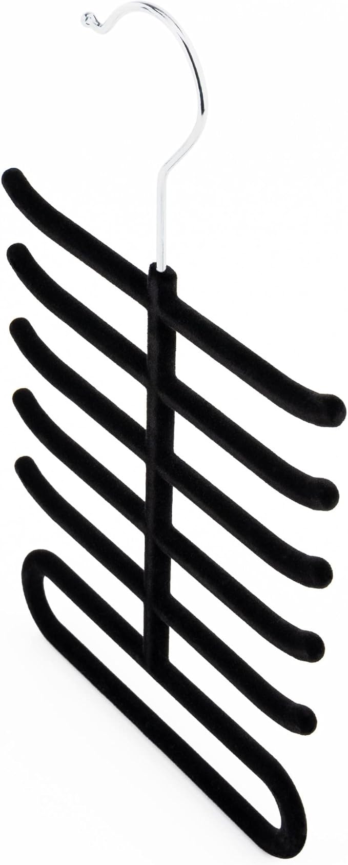 Hangerworld Single Black Flocked Tie Rack & Belt Organiser Non-Slip Coat Clothes Accessory Hanger, Metal
