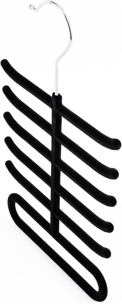 Hangerworld Single Black Flocked Tie Rack & Belt Organiser Non-Slip Coat Clothes Accessory Hanger, Metal