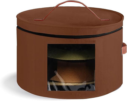 Samplife Hat Box,Hat Storage Box,Stackable Round Brim Hats Organizer Bag Container for Closet,Travel Hat Boxes for Women, Cowboy Hat Organizer, FoldableTravel Cap Boxes (04-Brown, 16.5" D x 10.5" H)