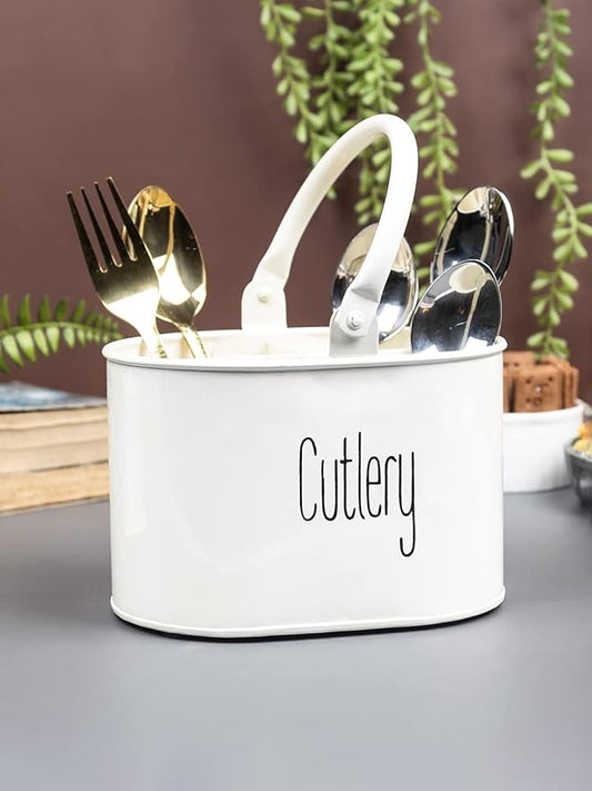 Metal Self Draining Tableware Storage Box - Spoon, Knife, Fork, Chopstick, Cutlery Holder Kitchen Organizer Stand Dining Multifunctional Stand Drawer Organisers, (White)