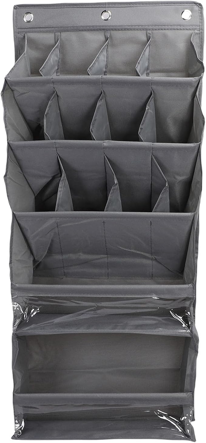 Over the Door Shoe Bag Space Saving Hanging Storage Organizer with Pockets for Closet, Bathroom, Dorm, RV, Apartment (Grey)