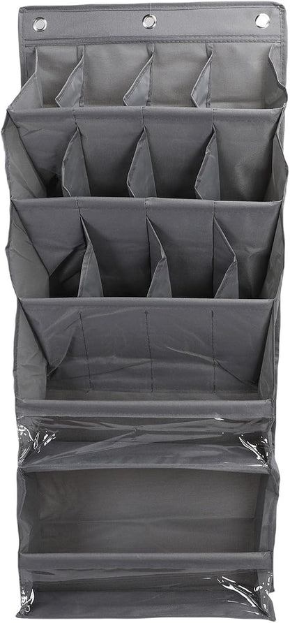 Over the Door Shoe Bag Space Saving Hanging Storage Organizer with Pockets for Closet, Bathroom, Dorm, RV, Apartment (Grey)