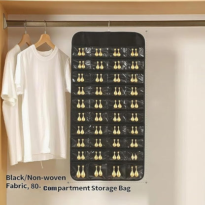 Hanging Jewelry Organizer Pockets Canvas Double Sided Rotating Hanger Necklace Hanging Wall Organizer Jewelry Roll for Earrings, Necklaces,Sunglasses,rings (80-Pocket Black)