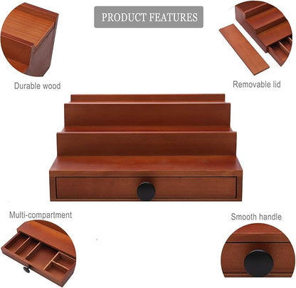 3 Tier Cologne Organizer for Men - Brown Wooden Cologne Perfume Display Stand with Drawer and Hidden Compartment, Mens Cologne Rack Holder Shelf for Room