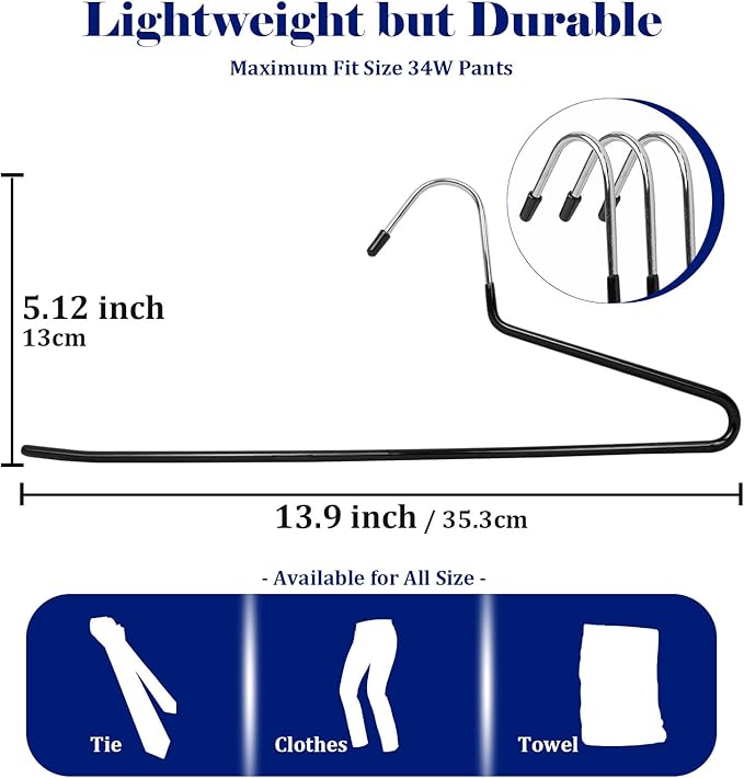 Pants Hangers 30 Pack Non Slip,Trouser/Blanket/Jeans Hangers for Closet Space Saving,Open Ended Pants Hanger Strong Durable (Black)