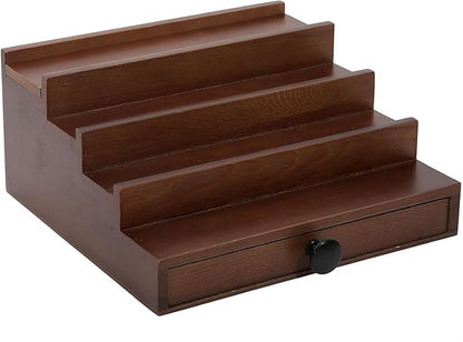 Walnut Cologne Organizer for Men - 4 Tier Wooden Cologne Perfume Display Stand with Drawer and Hidden Compartment, Mens Cologne Holder Shelf for Organizing and Storing