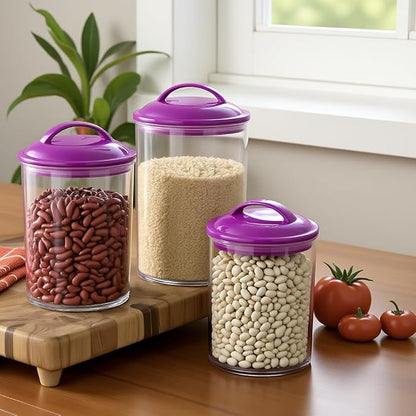 Reston Lloyd Food Storage Containers, BPA Free Airtight Canisters for Cereal, Pasta, Sugar, Coffee, Flour, Cookies, Loose Tea, for Kitchen Organization, Set of 3, Plum