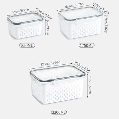 3PCS Fruit Containers for Fridge with Removable Filter, Berry Airtight Produce Storage Containers to Keep Fruit and Vegetables Fresh, BPA-Free Dishwasher Safe Food Containers (Transparent)