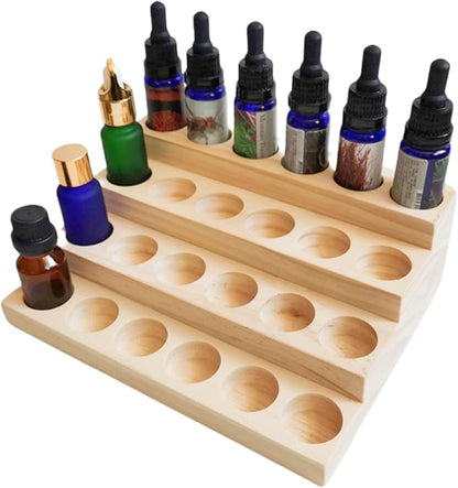 Essential Oil Display Stand 4 Tier Essential Oil Holder Solid Wood Essential Oil Rack for 24 Bottles Tabletop Display Holder Bottle Organizer for 5-20ml Bottles Display for Essential Oils
