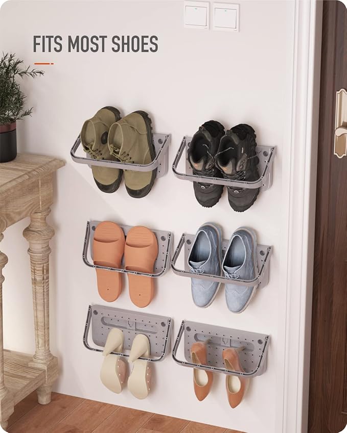Baffect Hanging Organizer 4 Pieces - Foldable Wall Mounted Rack for Shoes Storage, Holder and Shelf (Gray)