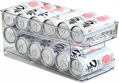 Stacking Can Dispenser, Gravity Fed Beverage Organizer Rack for Refrigerator, Clear PP Plastic Storage for Soda Cans and Bottles