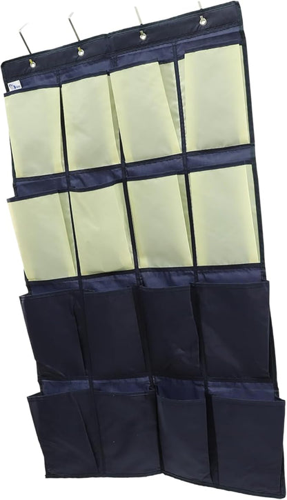MAGICLULU Over the Door Hanging Shoe Organizer Oxford Cloth Storage Bag for Closet Bathroom Tear Resistant Multi Pouch Holder for Space Saving Shoe and Accessory Storage in Blue and Yellow