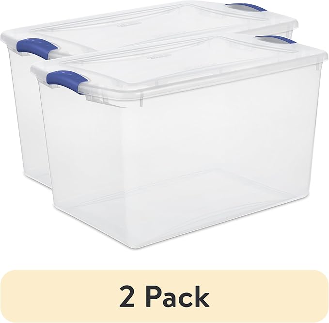 2PC-66 Quart Clear Plastic Storage Bin with Latch Lid, Stackable, Transparent, BPA-Free for Home Organization