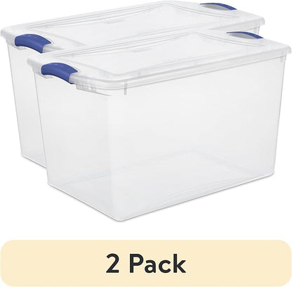 2PC-66 Quart Clear Plastic Storage Bin with Latch Lid, Stackable, Transparent, BPA-Free for Home Organization