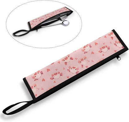 Portable Tableware Carrier Pouch Cutlery Bag Silverware Organizer Accessories for Travel Camp Party,Pig Pink