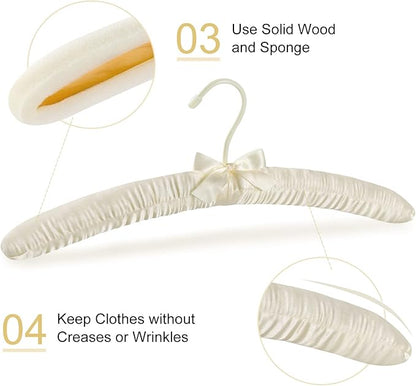 TOPIA HANGER Padded Hangers for Women Clothing,17-inch Satin Hangers 10 Pack Thick Foam Padded No Shoulder Bump for Sweaters, Coat, Blouses, Dresses-Ivory,CT18I-10