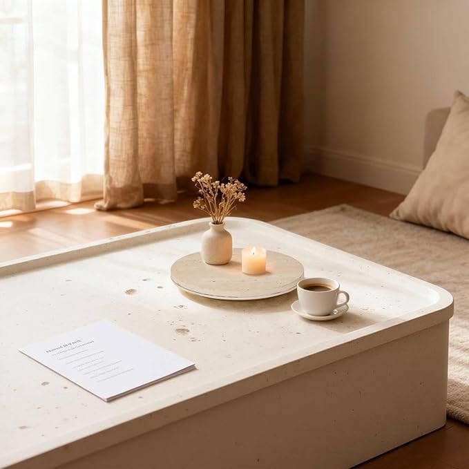 Faux Travertine Lazy Susan, 11.5" Rotating Round Serving Tray for Kitchen Countertop, Dining Table or Vanity Organizer
