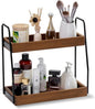 THYOI Acacia Wood 2-Tier Wooden Organizer Countertop 15.4” x 6.7” x 14.6”, Two-Tier Bathroom Organizer, Storage Organizer, Wooden Organizer, Countertop Storage Shelf (Walnut with Black Steel)