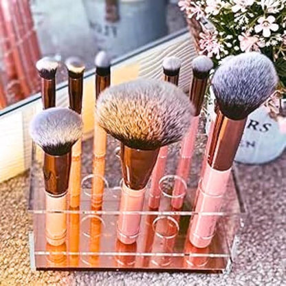 Moosy Life Makeup Brush Holder Organizer, Brush Holder for Vanity, Acrylic Makeup Brush Organizer Countertop Makeup Brush Drying Rack, 12 Slots Acrylic Holder