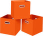 Black Fabric Cubby Storage Bins,13x13x13 Inches ,Cube Organizer Bin Foldable Storage Boxes with Dual Handles Fabric Organizer Box and collapsible Storage basket,Set of 3,Orange