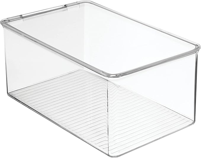 mDesign Stackable Plastic Closet Storage Container Bin Box with Hinge Lid for Organizing Shoes, Booties, Pumps, Sandals, Wedges, Flats, Heels - Lumiere Collection - 4 Pack - Clear