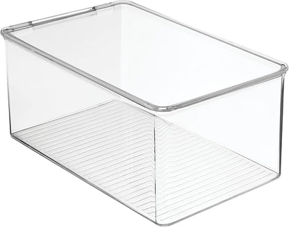 mDesign Stackable Plastic Closet Storage Container Bin Box with Hinge Lid for Organizing Shoes, Booties, Pumps, Sandals, Wedges, Flats, Heels - Lumiere Collection - 4 Pack - Clear