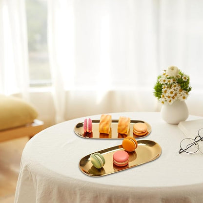 Stainless Steel Towel/ Dish Plate, Tea/ Fruit Storage Trays Cosmetics Jewelry Organizer, Gold, Oval