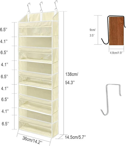 Over Door Organizer, 5 Layers Door Organizer Hanging with 10 Mesh Side Pockets and Clear Window for RV, Kitchen, Bedroom, Bathroom, Beige