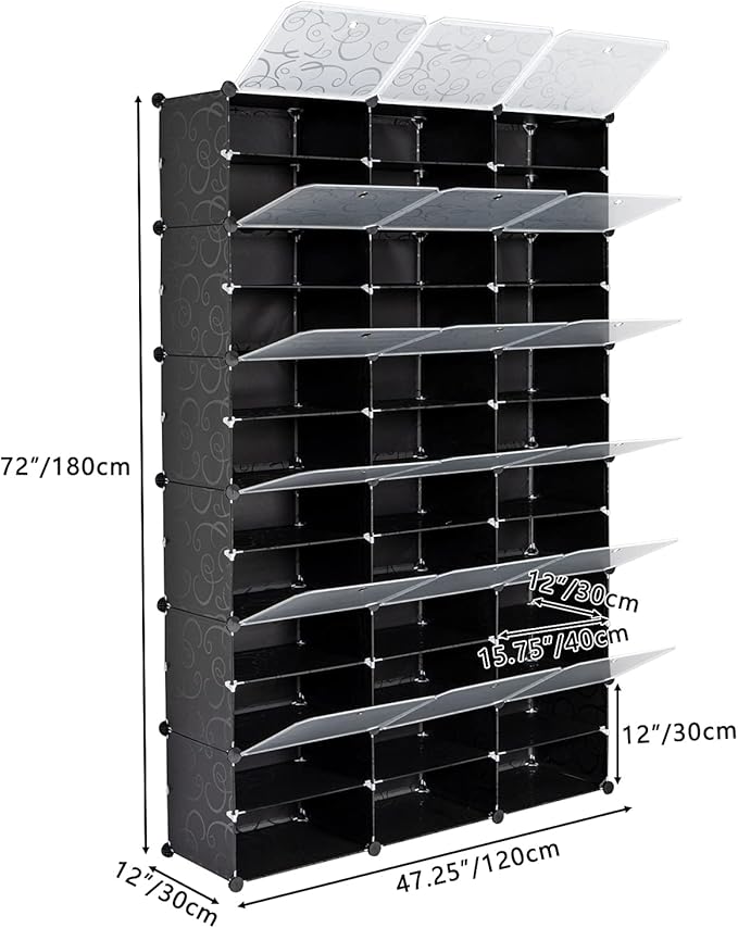 BILEK Shoe Rack Organizer, 12 Tier Shoe Storage Cabinet with Doors for Closet, Stackable 72 Pair Plastic Shoe Shelves Organizer,Expandable Free Standing Shoe Rack for Entryway Bedroom Hallway