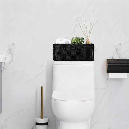 Small Wicker Baskets, Wicker Woven Storage Basket Toilet Paper Baskets with Handles, Towel Basket for Bathroom Organizing Shelves (Black)