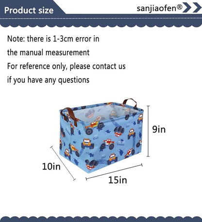 Rectangular Monster Truck Basket Organizer.Kids Baskets,Boys Storage Basket with Handles.Car Bins for Kids,Books, Gifts Storage. (Monster Trucks )