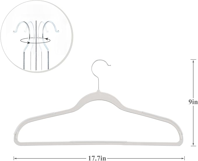 VECELO 50 Pack Clothes Hangers, Non-Slip Plastic Coat Hanger, 360°Swivel Hook & Space Saving for Bedroom Closet, Great for Shirts, Pants, Excellent Heavy Duty