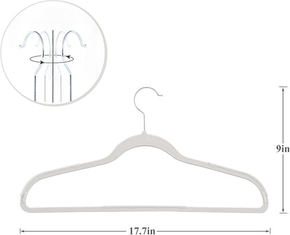 VECELO Non-Slip Clothes Hangers, 50 Pack Heavy Duty Plastic Hangers with 360° Rotating Metal Hook, Space Saving Wardrobe Organizer for Shirts, Coats, Pants, Dresses