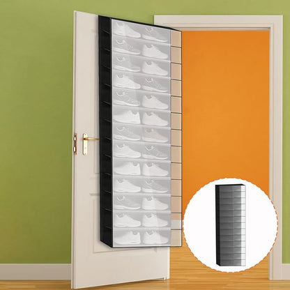 Hangable Over Door Shoe Organizer - 26 Pockets Foldable Holder, Clear Shoe Rack for Boots, Sneakers, High Heels, Entryway, Closet, Bedroom, Apartment, Dorm | Space-Saving Home Storage